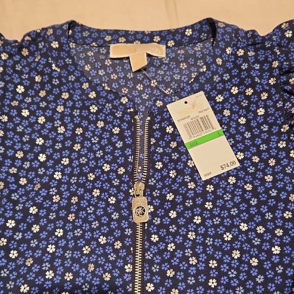 NWT Michael Kors Blue Floral Sleeveless Top Sz L - Picture 2 of 6